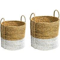 Set of 2 White Seagrass Log & Kindling Basket White