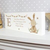 Personalised Hessian Rabbit Wooden Block Sign Ornament