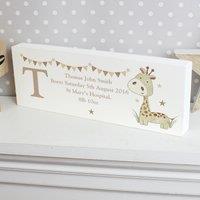 Personalised Hessian Giraffe Wooden Block Sign Ornament