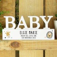 Personalised Scandi Safari Animals Wooden Baby Ornament White