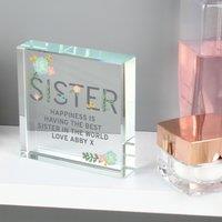Personalised Floral Sister Crystal Token Clear