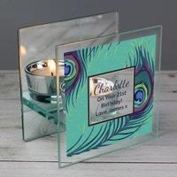 Personalised Peacock Mirrored Glass Tealight Holder