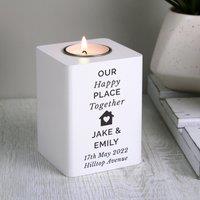 Personalised House White Wooden Tealight Holder