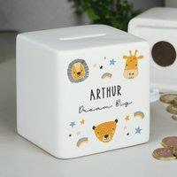 Personalised Safari Animals Ceramic Square Money Box