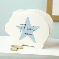 Personalised Star Piggy Bank Blue