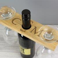 Personalised Initials Wooden Wine Glass and Bottle Holder