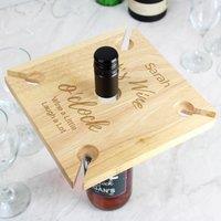 Personalised Wine Oclock Wooden Four Wine Glasses and Bottle Holder