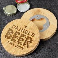 Personalised Beer Goes Here Bamboo Coaster with Hidden Bottle Opener