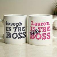 Personalised Set of 2 The Real Boss Mugs White