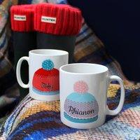 Personalised Set of 2 Woolly Hats Mugs White