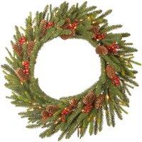 24" Dorcester Fir Pre-lit Christmas Wreath with Berries and Cones