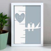 Personalised Grey Love Birds A4 Framed Print