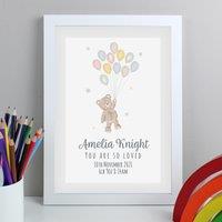 Personalised Teddy and Balloons Framed Print