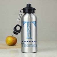 Personalised Name Silver Drinks Bottle Blue