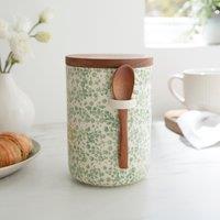 Floral Canister with Spoon Green