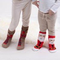 totes Toasties Kids Super Soft Reindeer and Santa Slipper Socks MultiColoured