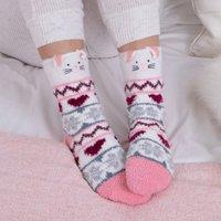 totes Novelty Super Soft Cat Slipper Socks MultiColoured