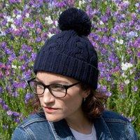 totes Cable Knit Hat with Pom Pom Detail Navy