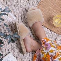 Just Sheepskin Lily Sheepskin Sliders Caramel