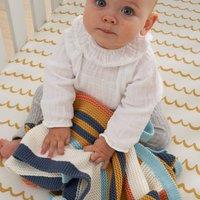 Chunky Knitted Baby Blanket Yellow/Blue/White