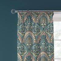 Palais Teal 168 x 183cm Pencil Pleat Curtains With Tie Backs