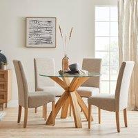 Xavi 4 Seater Round Dining Table, Glass and Oak