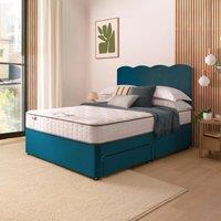 Velvet Divan Bed with Wave Headboard & 800 Pocket Sprung Mattress Peacock