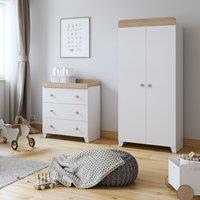 Little Acorns Classic Oak Effect 3 Drawer Chest and Wardrobe Nursery Set White
