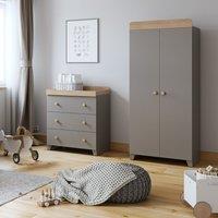 Little Acorns Classic Oak Effect 3 Drawer Chest and Wardrobe Nursery Set Grey