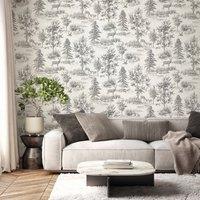 Grey Stag Toile Matte Flat Wallpaper