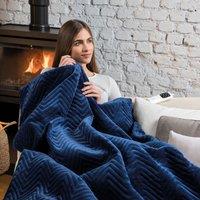 Dreamland IntelliHeat Herringbone Navy Blue Heated Throw Blanket