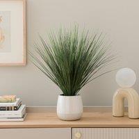 Artificial Grass in Textured White Ceramic Plant Pot