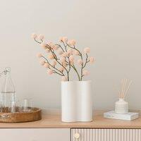 Artificial Natural Pom Poms in Ribbed White Ceramic Vase