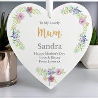 Personalised Floral Watercolour Large Wooden Heart Decoration