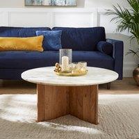 Arya Round Coffee Table, Mango Wood and Real Marble