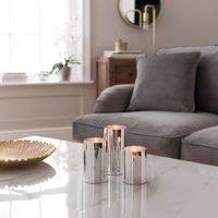 Set of 3 LED Metallic Glass Pillar Candles