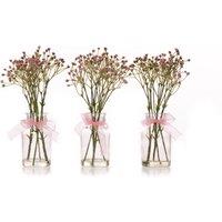 Set of 3 Artificial Gypsophila Bundles in Glass Bottle Vases