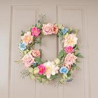 Artificial Pink and Blue Spring Florals Wreath