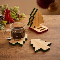 Set of 4 Tree Shaped Wooden Coasters