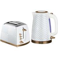 Russell Hobbs Groove White Kettle & 2 Slice Toaster