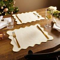 Set of 2 Embroidered Edge Scalloped Placemats