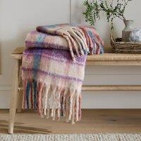 Plum Check Faux Mohair Throw Blanket 130cm x 180cm