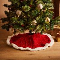 90cm Diamond Knit Red Tree Skirt with White Sherpa Trim