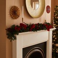 150cm Artificial Poinsettia Garland with Berries & Pine Needles