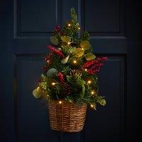 Pre-Lit 20 LED Door Christmas Tree Basket with Berries