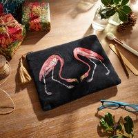 Flamingo Embroidered Velvet Pouch