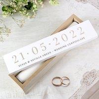 Personalised Big Date Wooden Certificate Holder White/Brown
