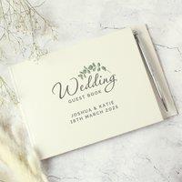 Personalised Botanical Wedding Guest Book and Pen White