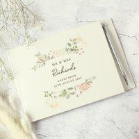 Personalised Floral Watercolour Hardback Guest Book and Pen White