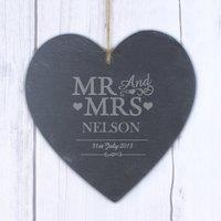 Personalised Mr and Mrs Slate Heart Decoration